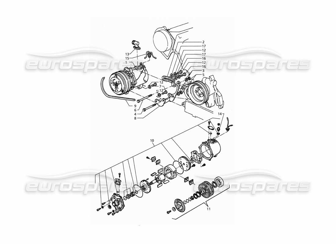 maserati qtp. 3.2 v8 (1999) air compressor and brackets parts diagram