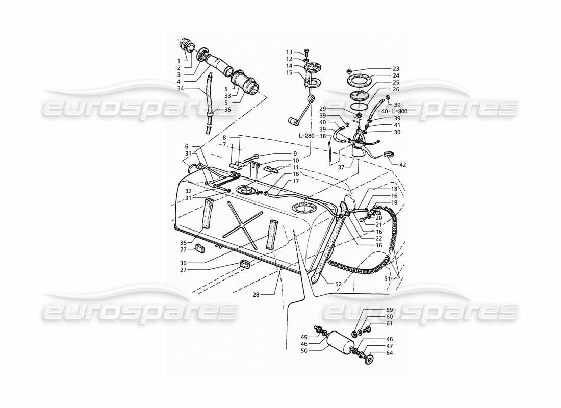 maserati qtp. 3.2 v8 (1999) fuel tank (post modification) part diagram