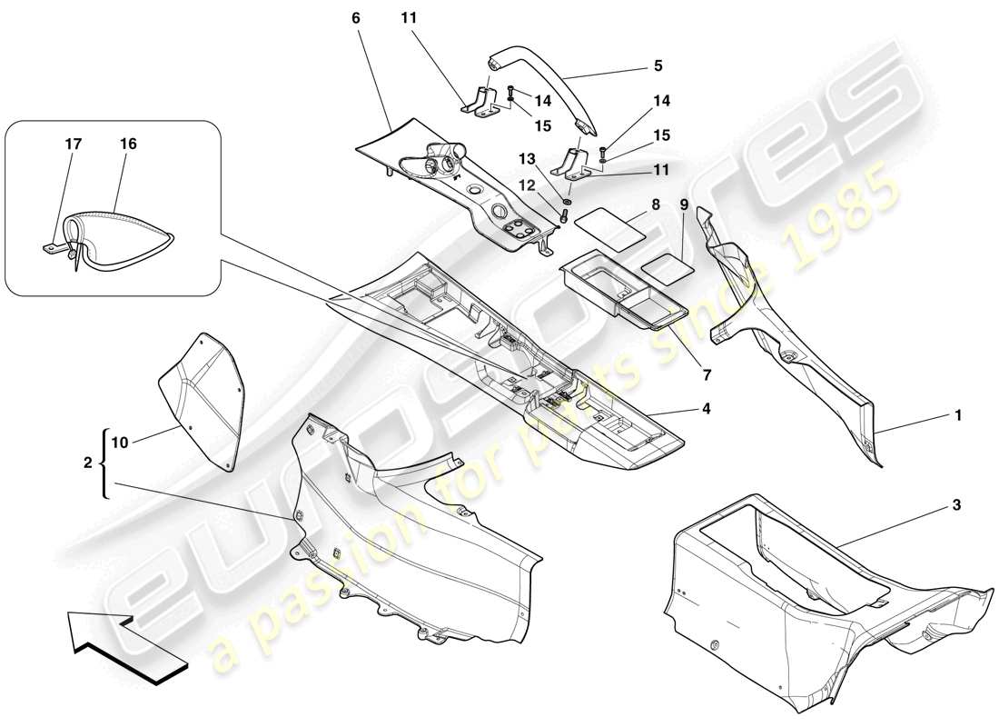 ferrari 599 gto (europe) tunnel - substructure and accessories part diagram