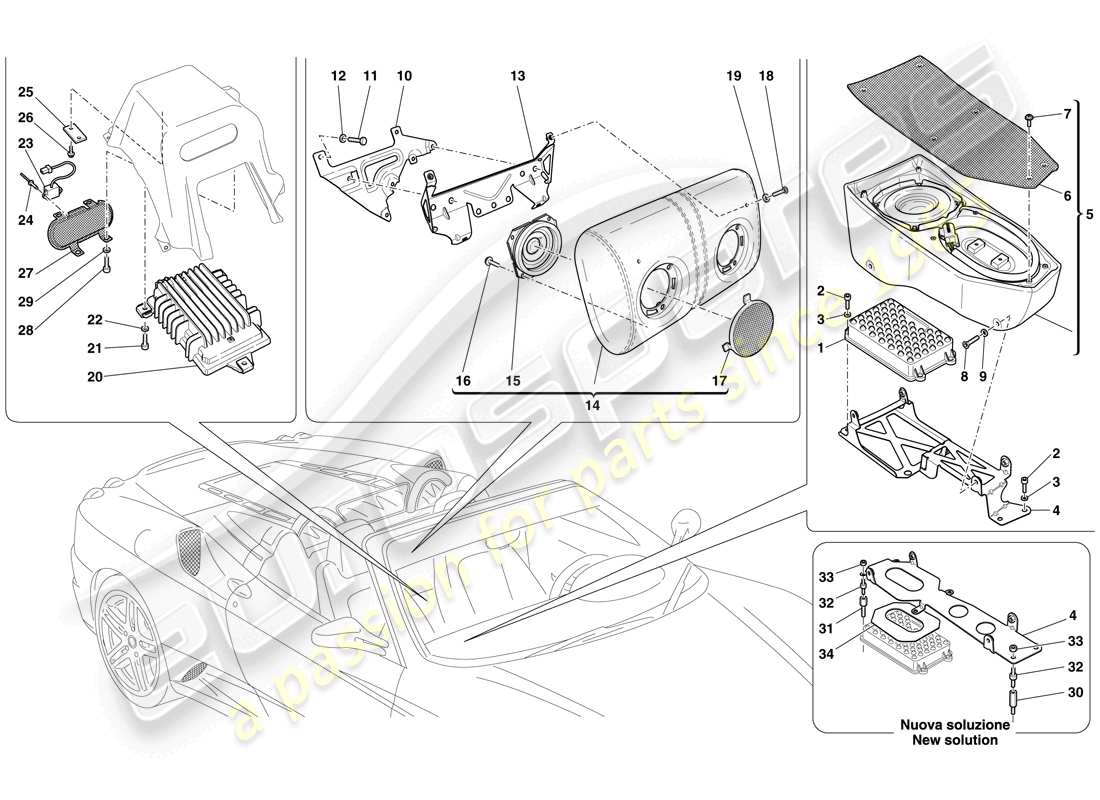 ferrari f430 spider (europe) high power bose hi fi system part diagram