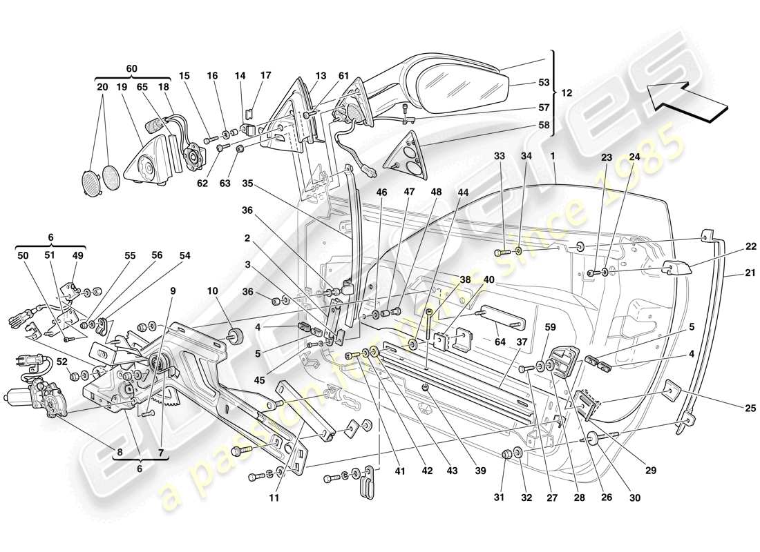 ferrari f430 spider (europe) doors - power windows and rear-view mirror part diagram