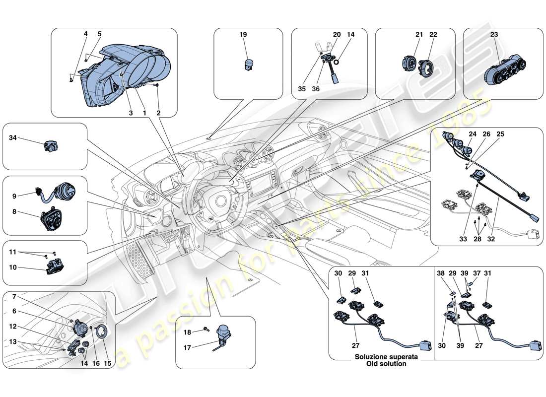 ferrari california t (rhd) dashboard and tunnel instruments parts diagram