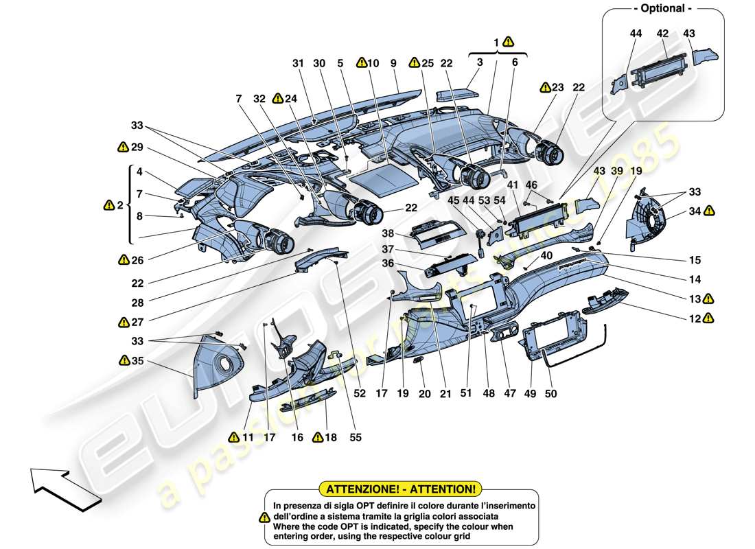 ferrari gtc4 lusso t (usa) dashboard - trim part diagram