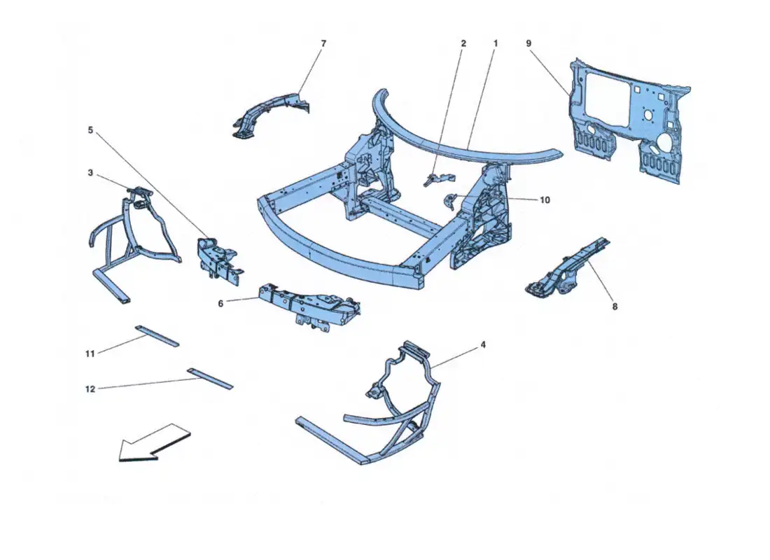 ferrari 458 challenge front elements and sheet metal structure parts diagram