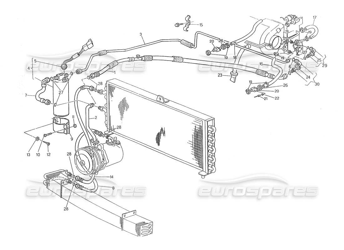 maserati biturbo spider air conditioning system rh steering (pre modif.) part diagram