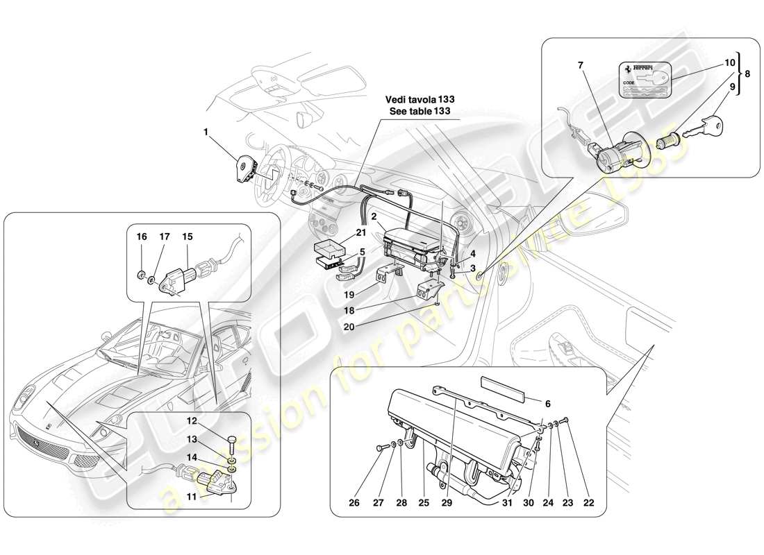 ferrari 599 gto (europe) airbag part diagram