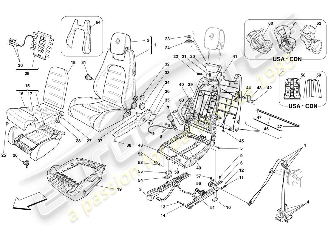 ferrari f430 spider (europe) manual front seat - seat belts part diagram