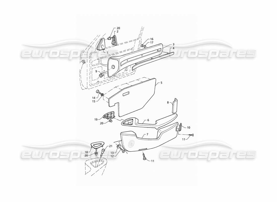 maserati qtp v6 (1996) inner trims: front door panels (rhd) parts diagram