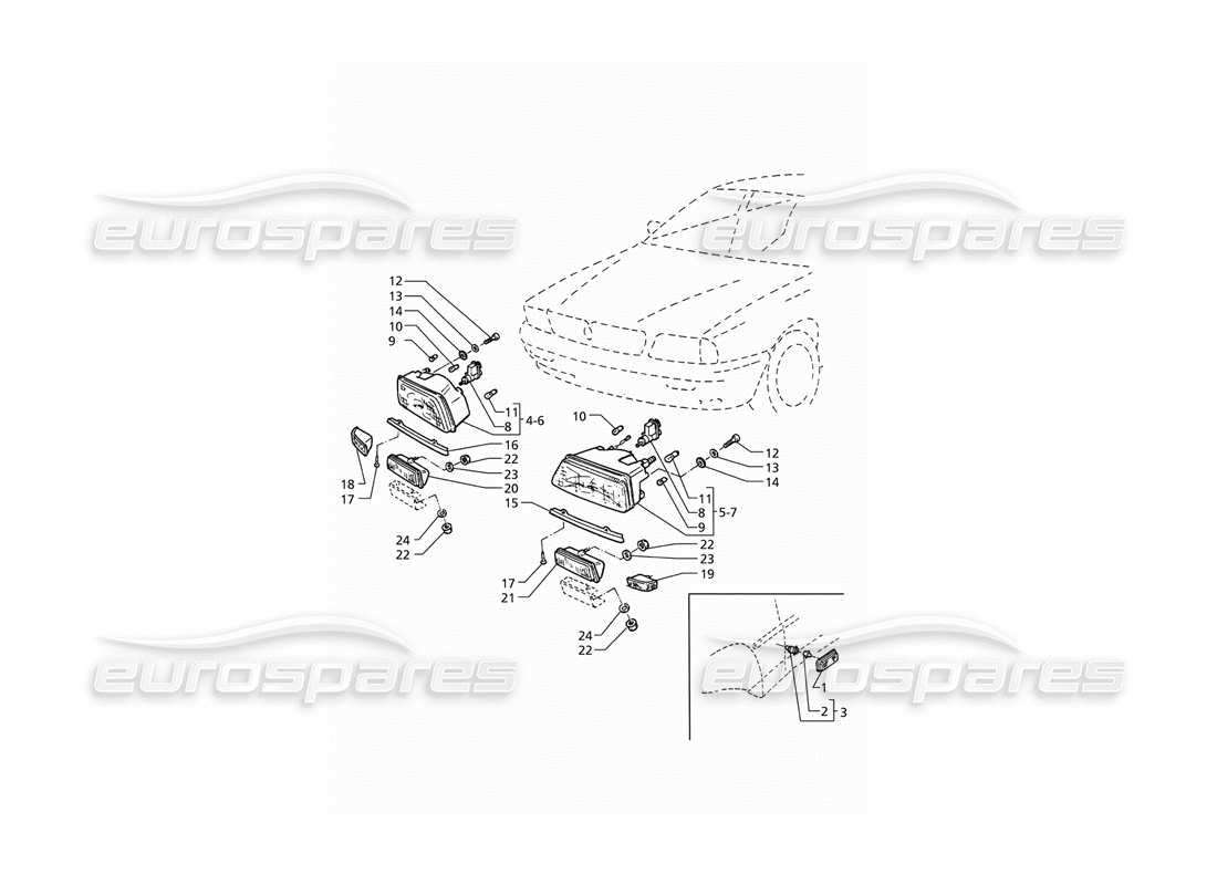 maserati qtp v6 (1996) front lights (lhd) parts diagram