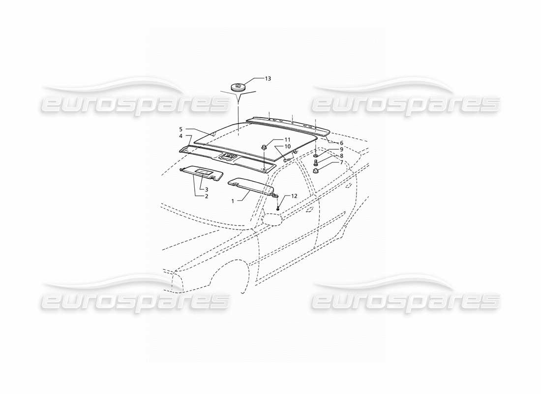 maserati qtp v8 (1998) inner trims: roof (lhd) parts diagram