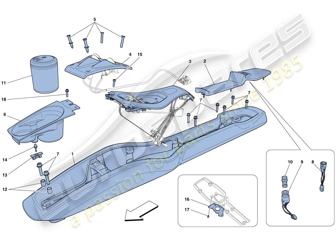 ferrari 458 spider (usa) tunnel - substructure and accessories parts diagram