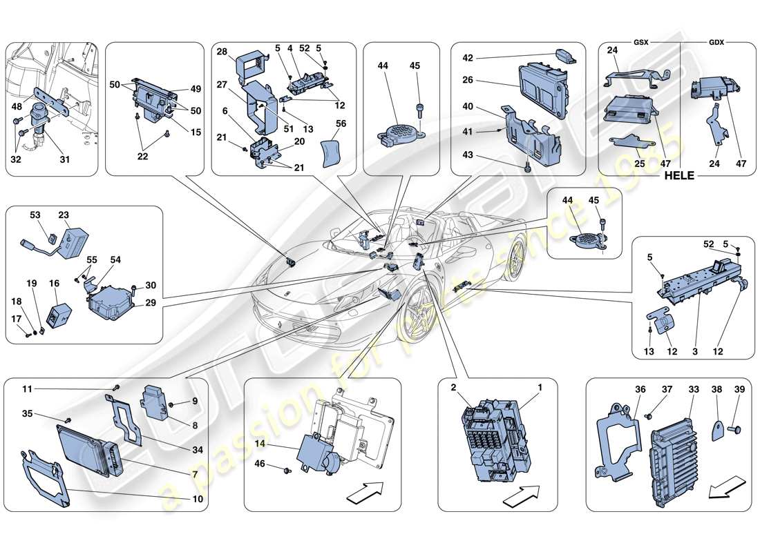 ferrari 458 spider (europe) vehicle ecus parts diagram