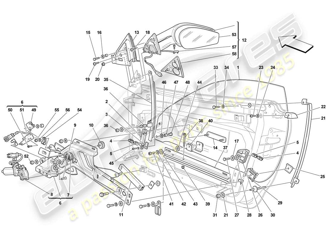 ferrari f430 scuderia spider 16m (usa) doors - power windows and rear-view mirror parts diagram