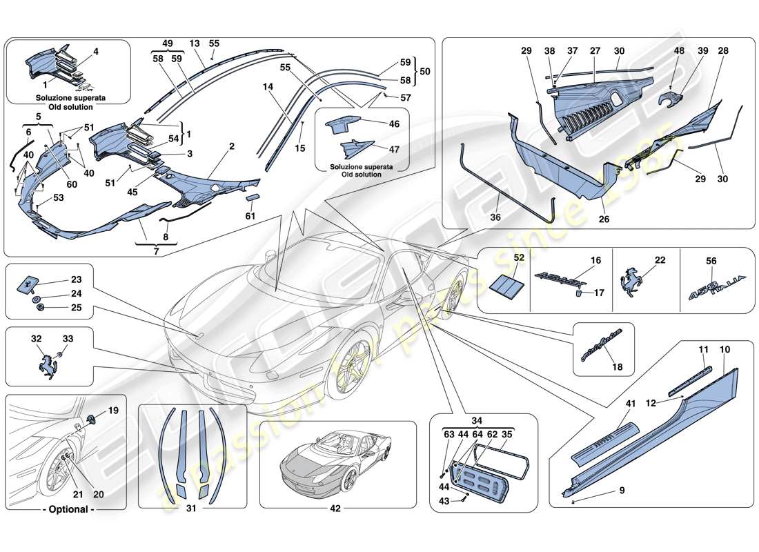 ferrari 458 italia (europe) shields - external trim parts diagram