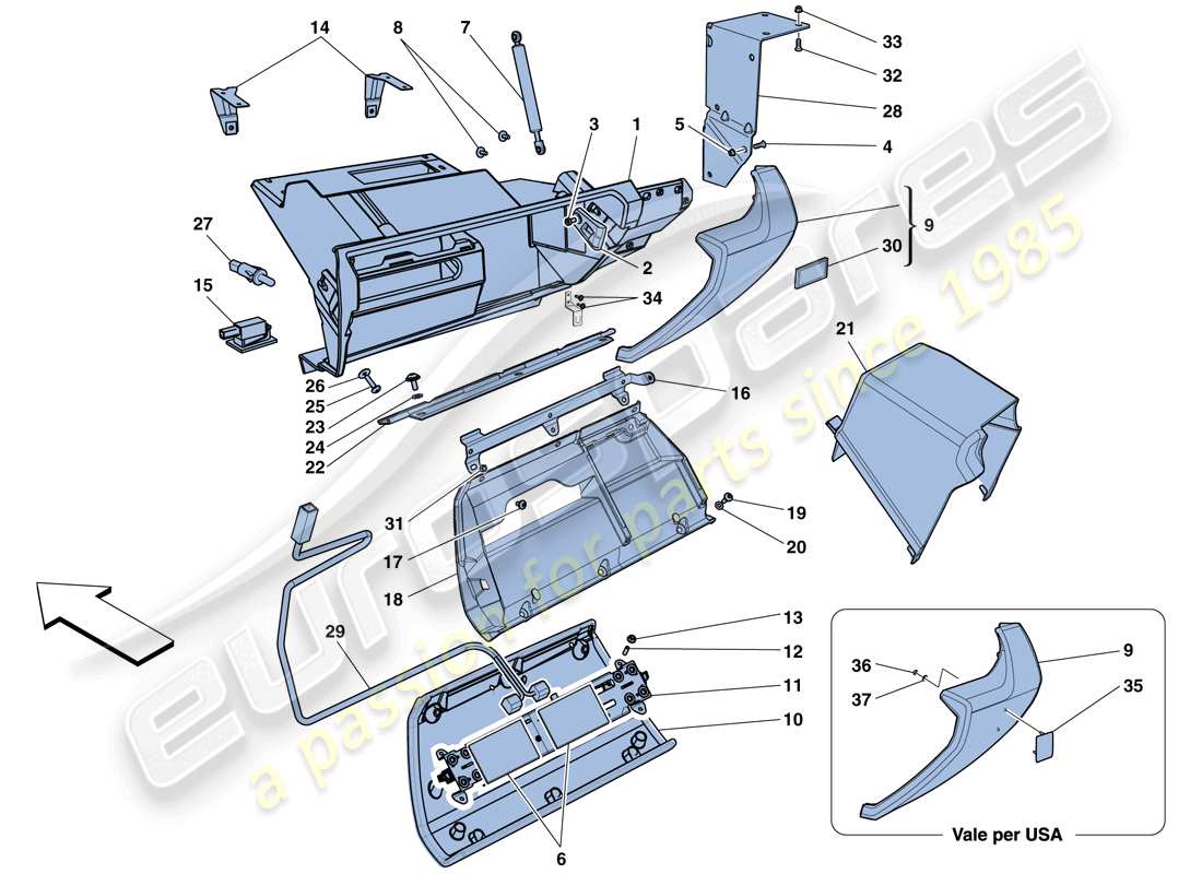 ferrari 458 spider (usa) glove compartment parts diagram