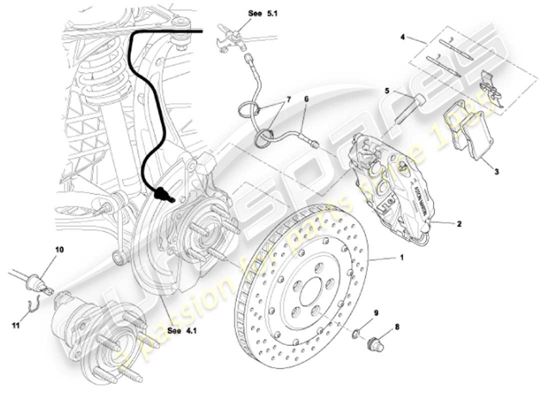 aston martin vanquish (2001) front brakes parts diagram