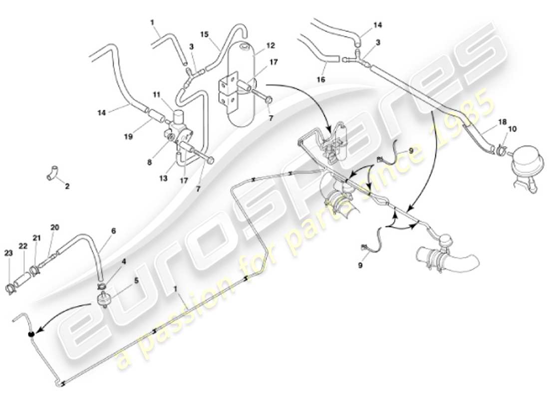 aston martin vanquish (2001) exhaust by-pass system parts diagram