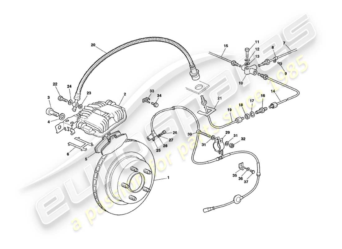 aston martin v8 coupe (1999) rear brakes part diagram