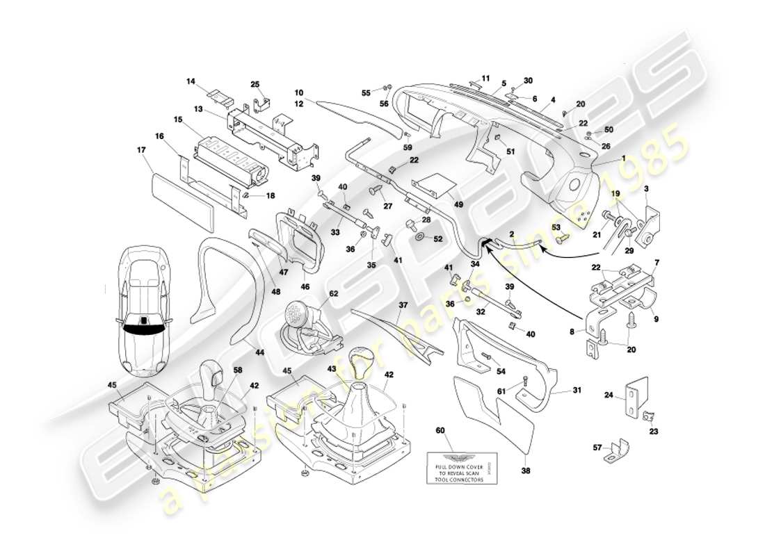 aston martin db7 vantage (2003) fascia & trim part diagram