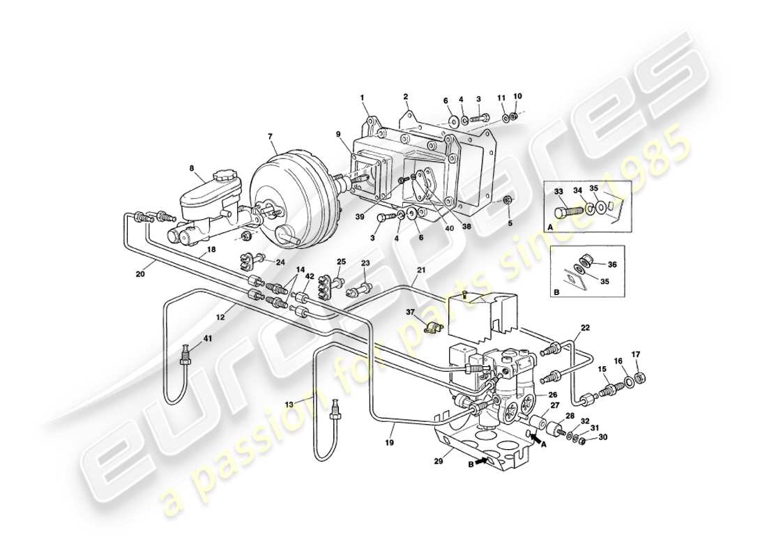 aston martin v8 coupe (2000) servo & modulator part diagram