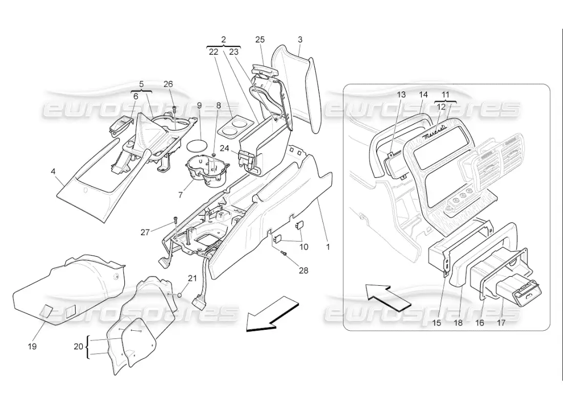 maserati qtp. (2008) 4.2 auto accessory console and centre console parts diagram