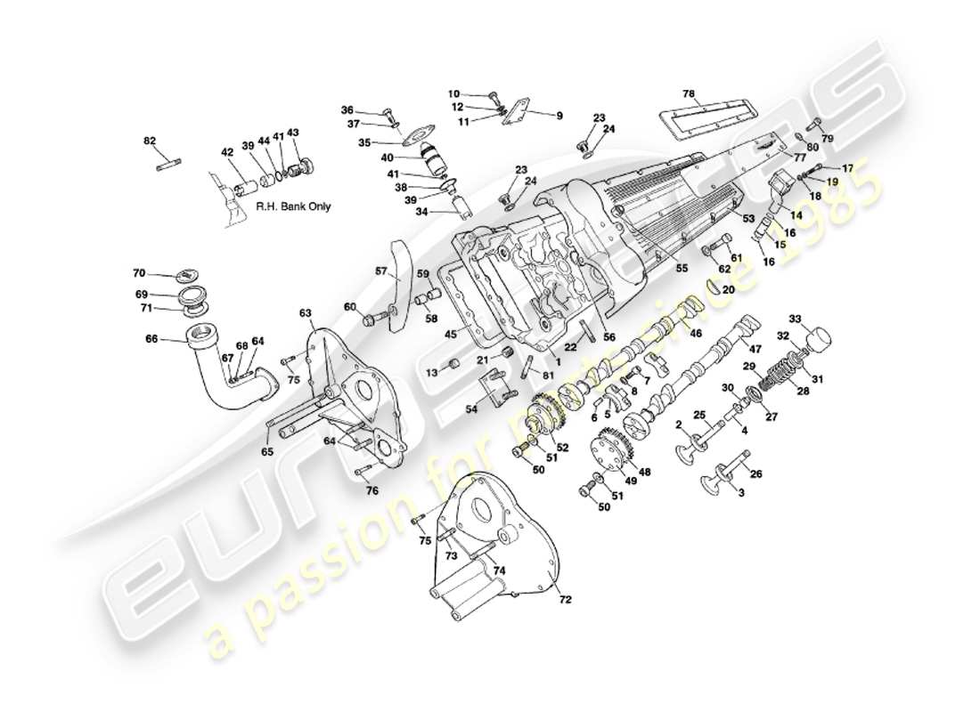 aston martin v8 volante (1998) cylinder heads parts diagram