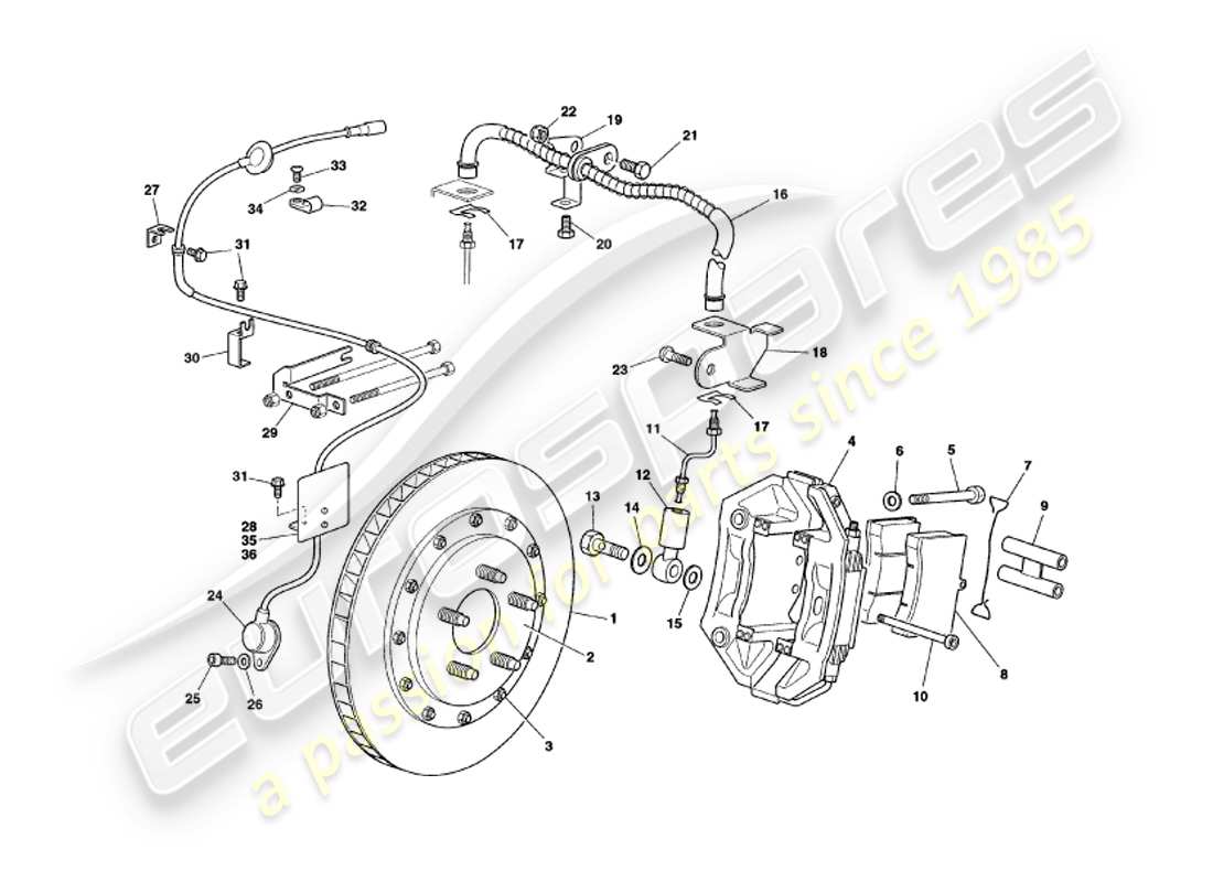 aston martin v8 coupe (1999) front brakes part diagram