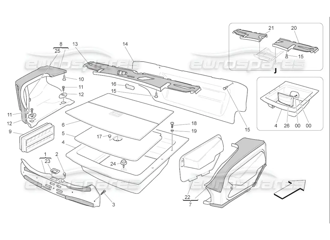 maserati qtp. (2009) 4.7 auto luggage compartment mats parts diagram