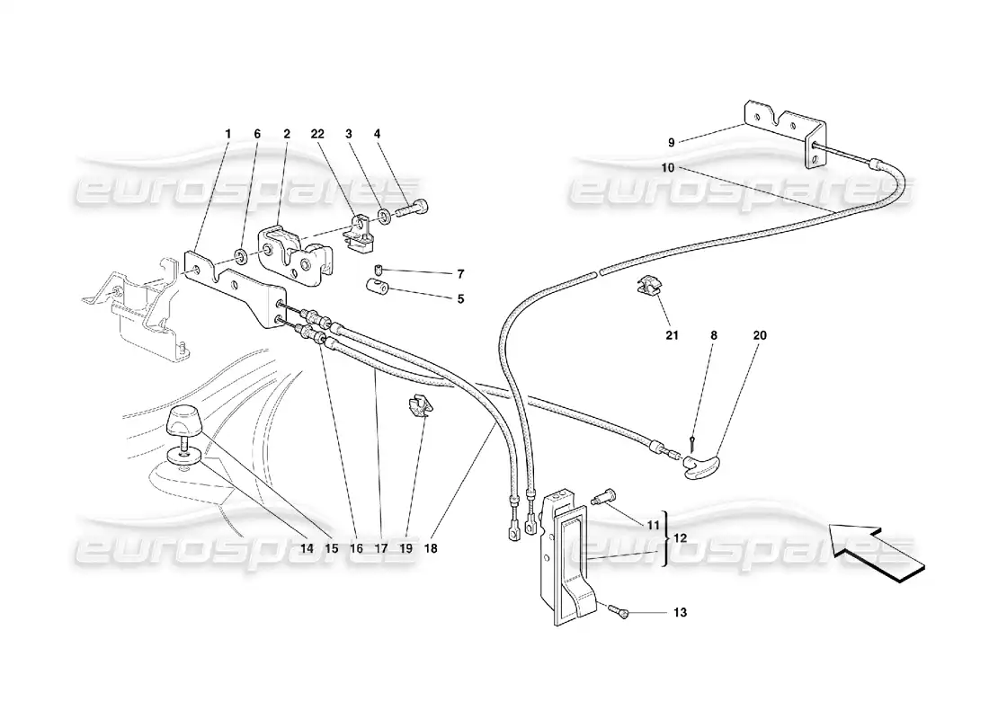 ferrari 355 (5.2 motronic) opening device for front hood parts diagram