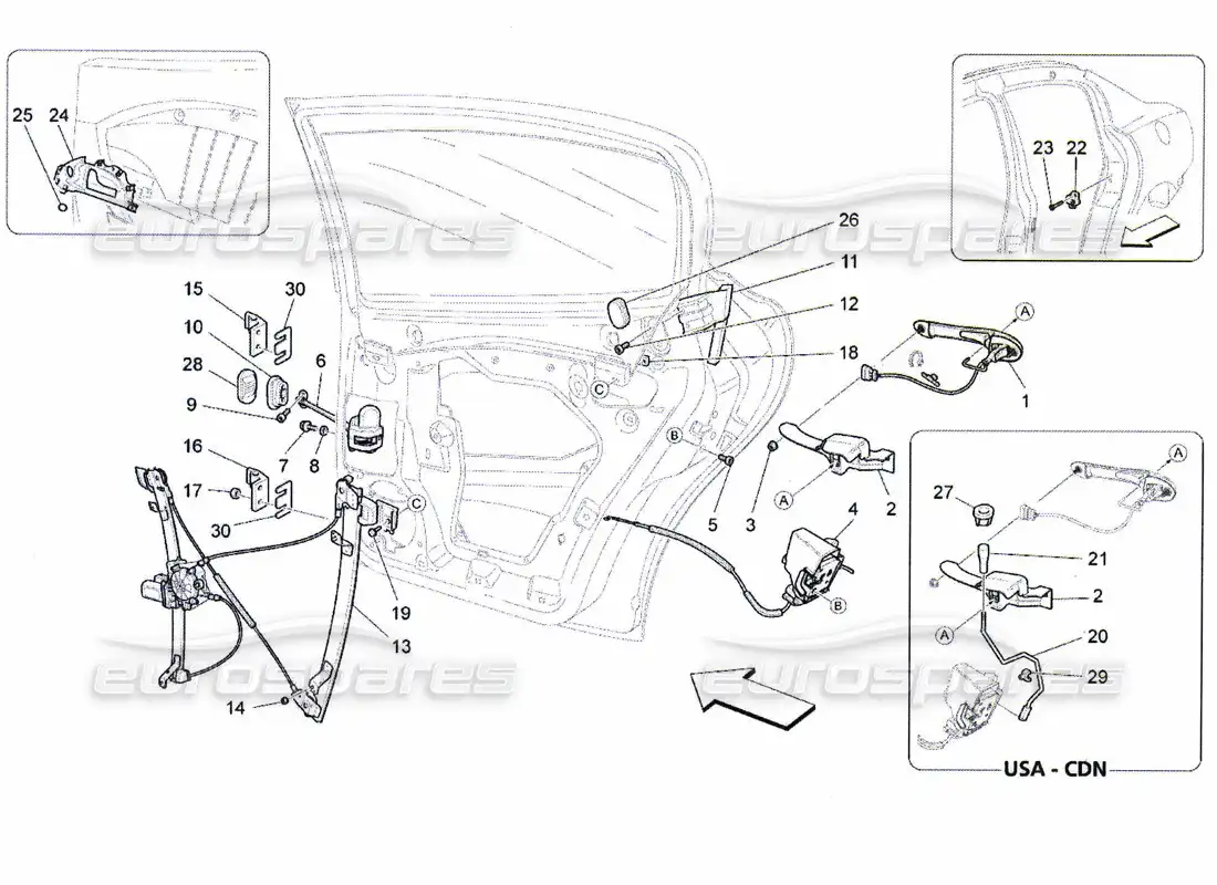 maserati qtp. (2010) 4.7 rear doors: mechanisms parts diagram