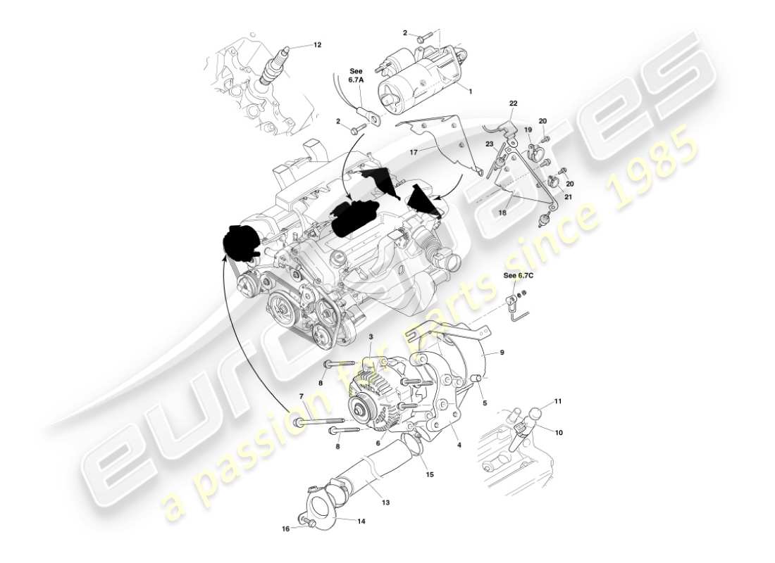 aston martin vanquish (2003) engine electrical components part diagram
