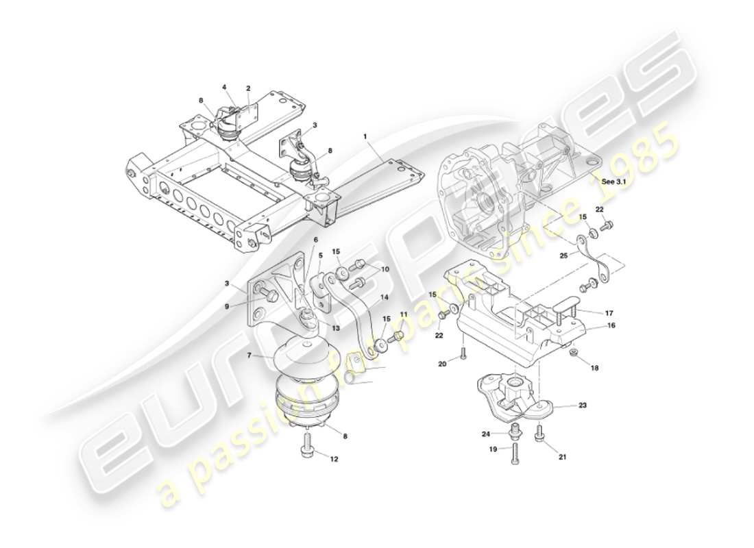 aston martin vanquish (2003) engine mountings part diagram