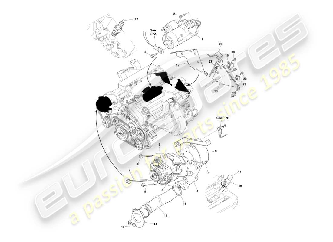 aston martin vanquish (2006) engine electrical components part diagram