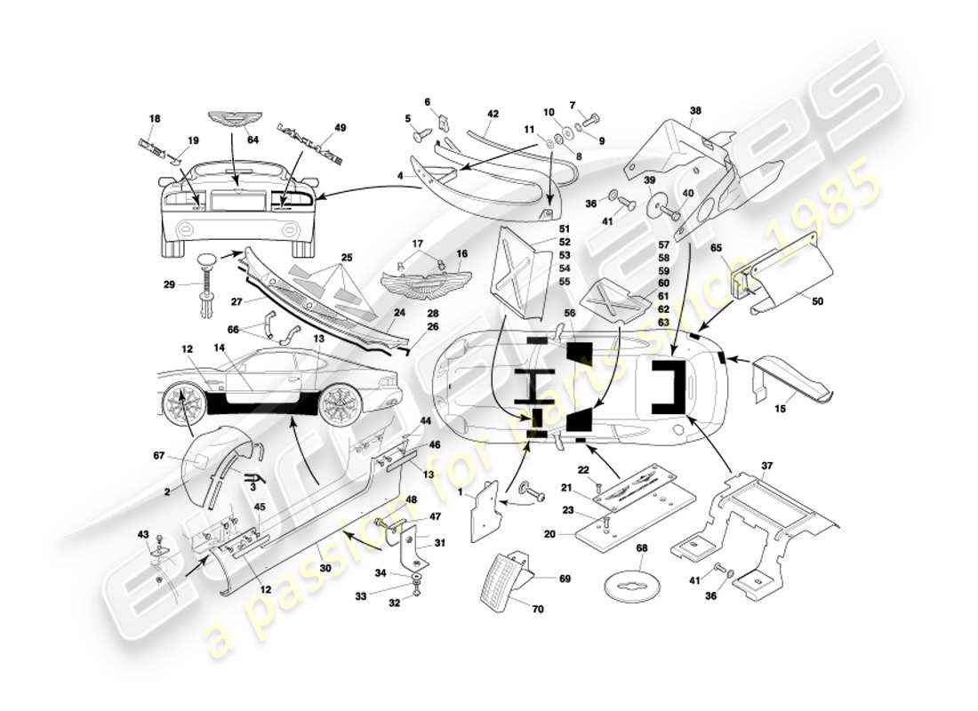 aston martin db7 vantage (2003) body fittings part diagram