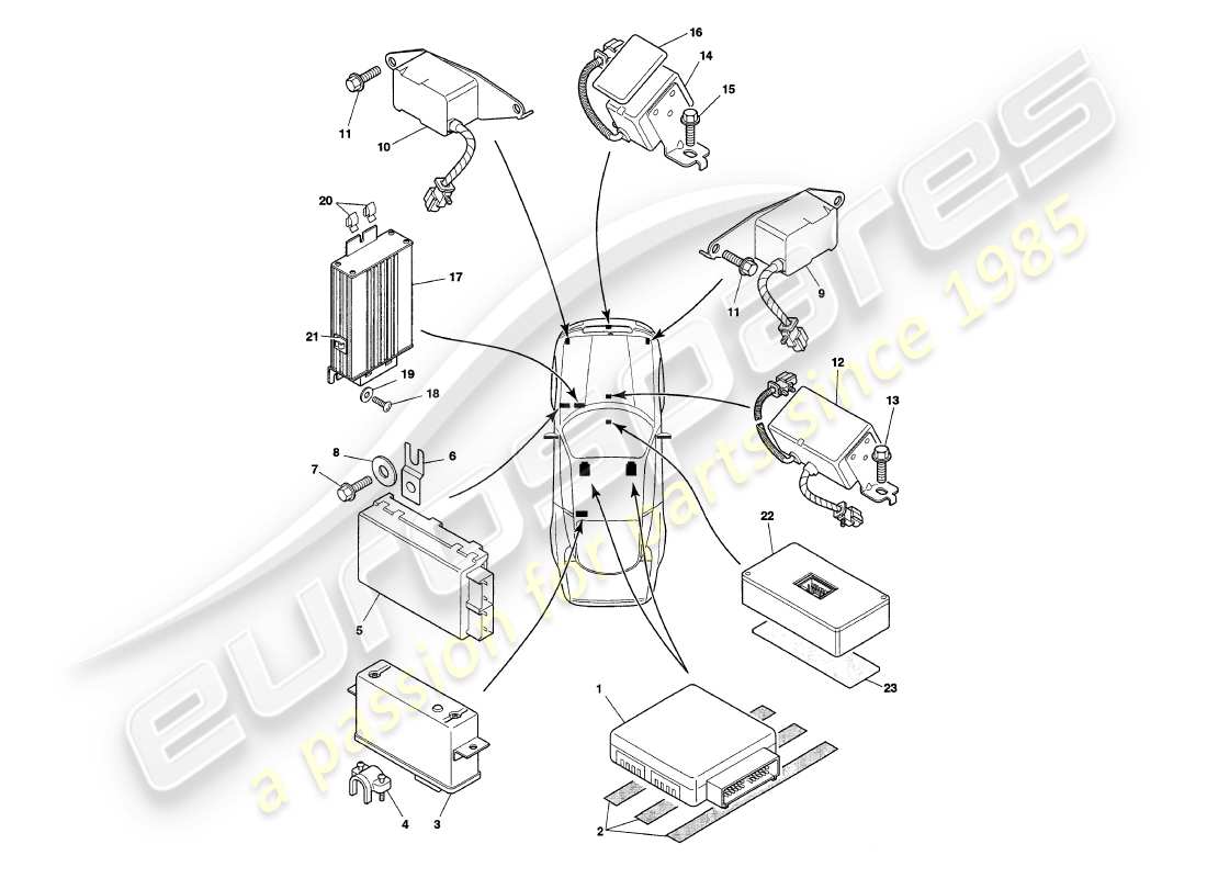 aston martin v8 coupe (1999) electronic control modules part diagram