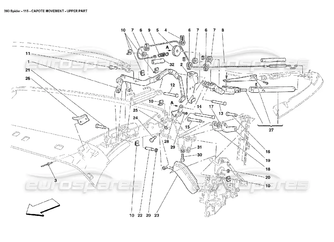 ferrari 360 spider capote movement - upper part parts diagram
