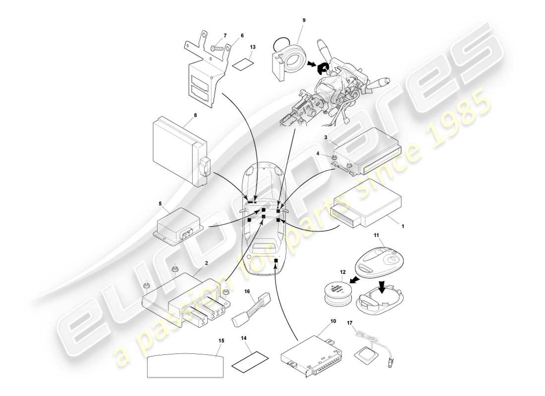 aston martin db7 vantage (2000) electronic control modules part diagram