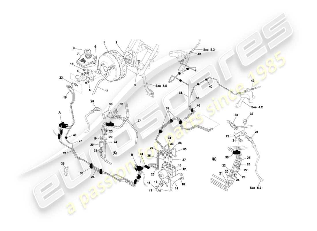 aston martin vanquish (2004) brake booster & modulator part diagram