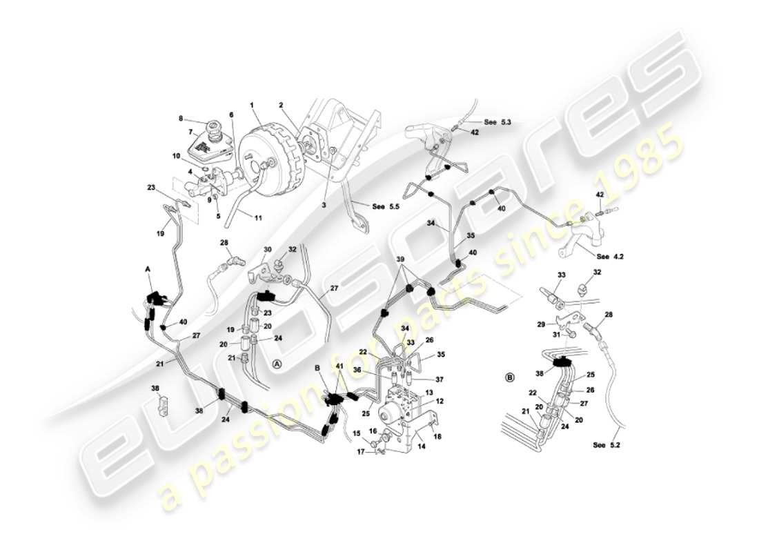 aston martin vanquish (2006) brake booster & modulator part diagram