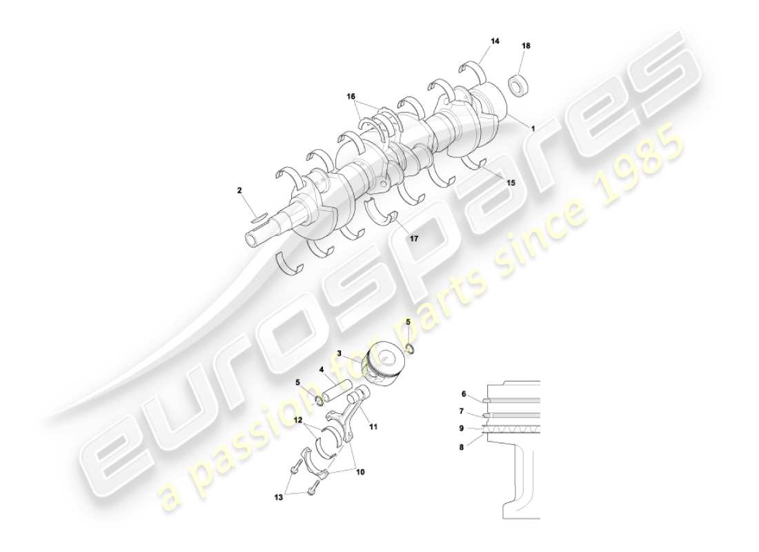 aston martin vanquish (2006) crankshaft, pistons & rods part diagram