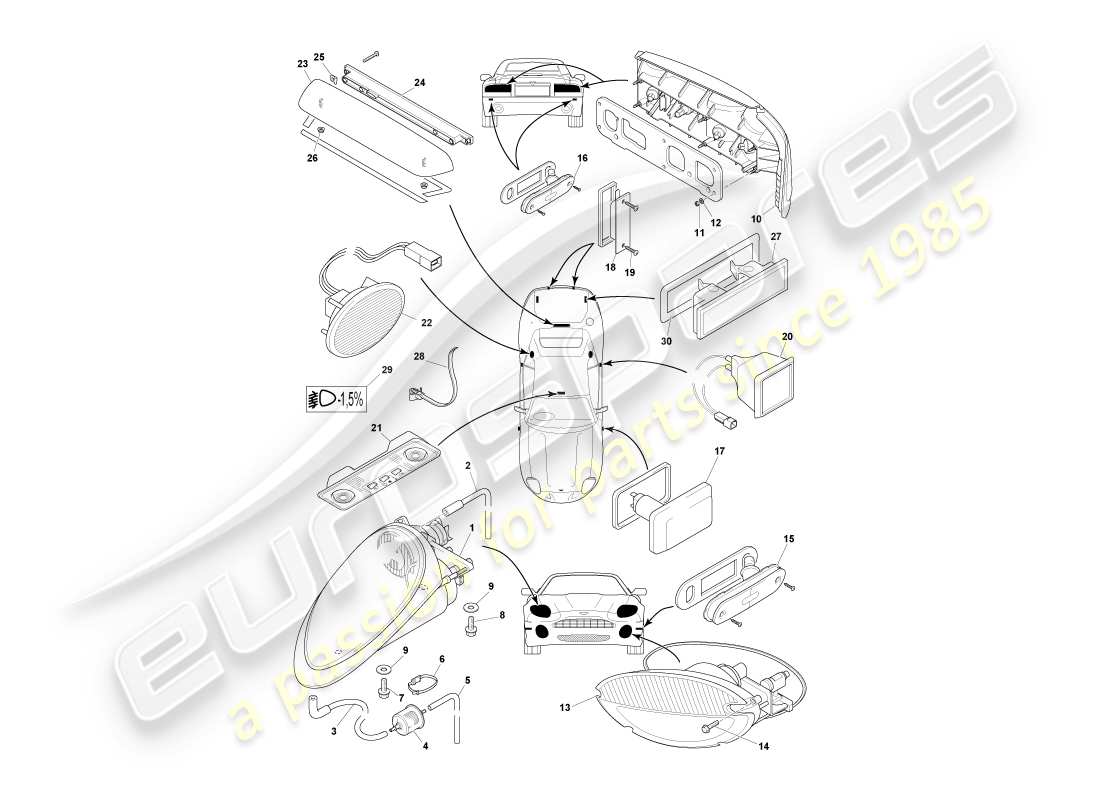 aston martin db7 vantage (2001) lamps & bulbs part diagram