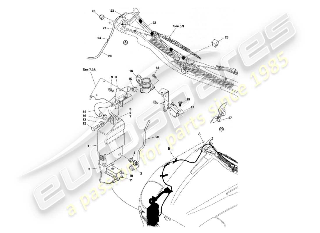 aston martin vanquish (2007) windscreen washers part diagram