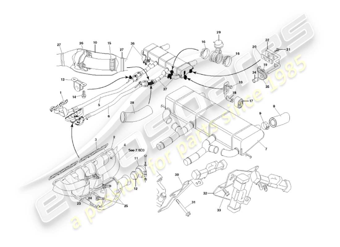 aston martin vanquish (2007) exhaust system part diagram