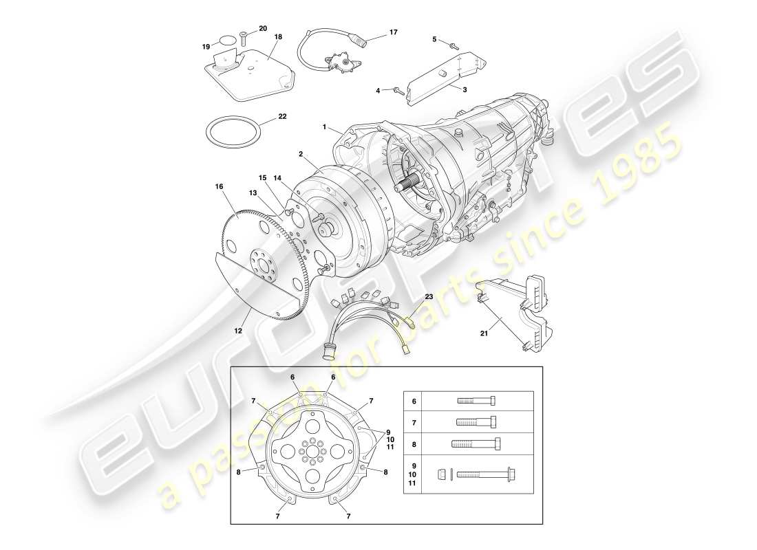 aston martin db7 vantage (2001) automatic transmission, torque convertor part diagram