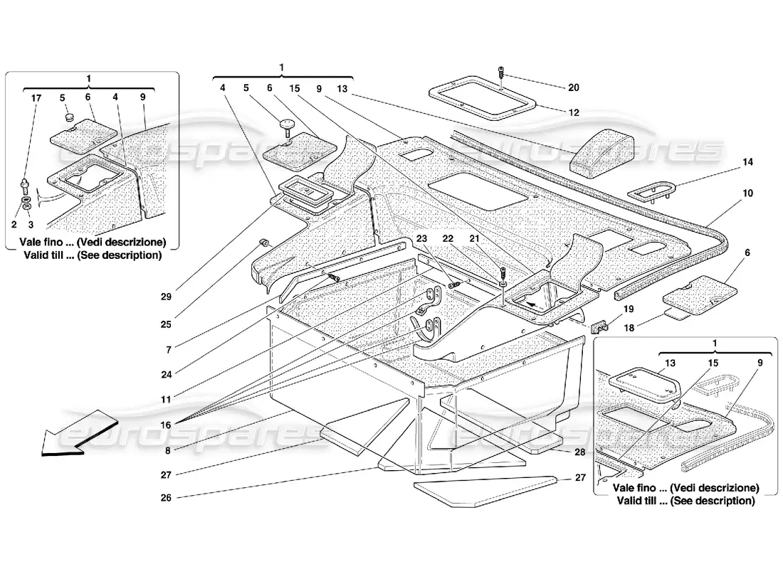 ferrari 355 (5.2 motronic) front compartment carpets parts diagram