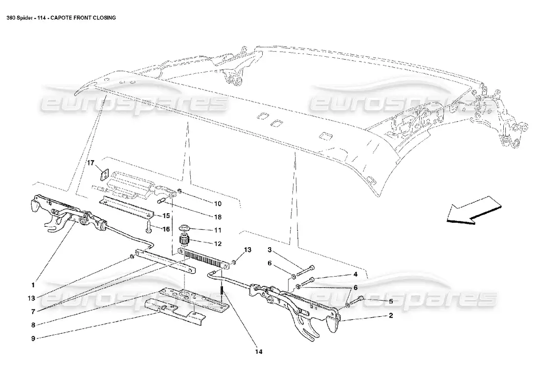 ferrari 360 spider capote front closing parts diagram