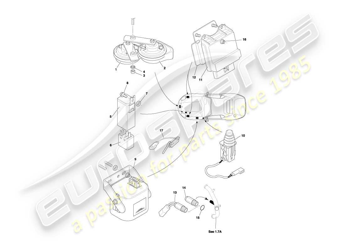 aston martin db7 vantage (2000) underbonnet components part diagram