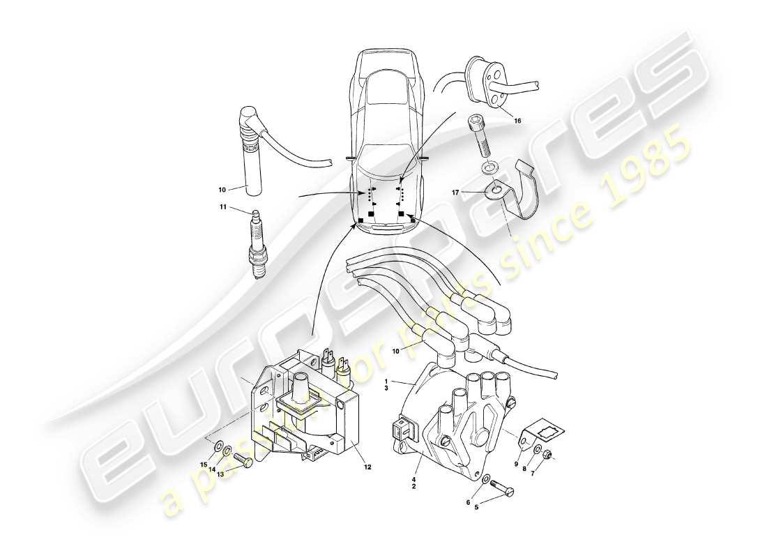 aston martin v8 coupe (2000) engine electrical components part diagram
