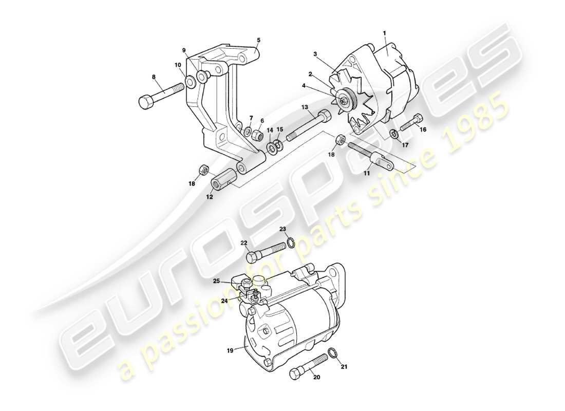 aston martin v8 coupe (2000) generator, starter & air pump part diagram
