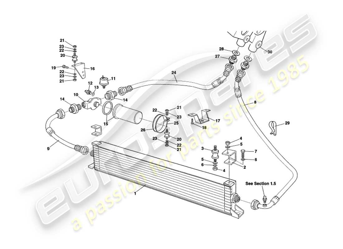 aston martin v8 volante (1997) oil cooling system part diagram